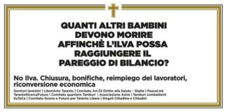 Ilva: manifesto a Taranto, quanti altri bimbi devono morire?